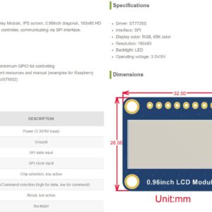 waveshare General 0.96inch LCD Display Module Compatible with Raspberry Pi 4B/ 3B+ 160x80 Resolution IPS Screen with Embedded Controller Communicating via SPI Interface