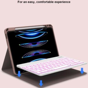 iPad Air 5th/4th Generation Keyboard Case 2022/2020, iPad Pro 11 1st/2nd/3rd 2018/2020/2021 10.9 inch Case with Keyboard & Pencil Holder, Removable 7 Colors Backlit Bluetooth Wireless Keyboard (Pink)