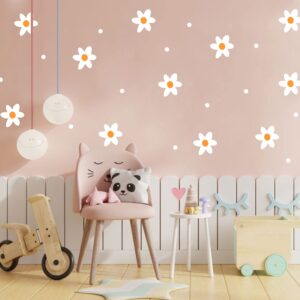 Daisy Flower with dots Wall Decals Nursery Decal Living Room Vinyl Wall Decal Wall Sticker Kids Room Wall Decor Y43 (White,Yellow, Design 1)