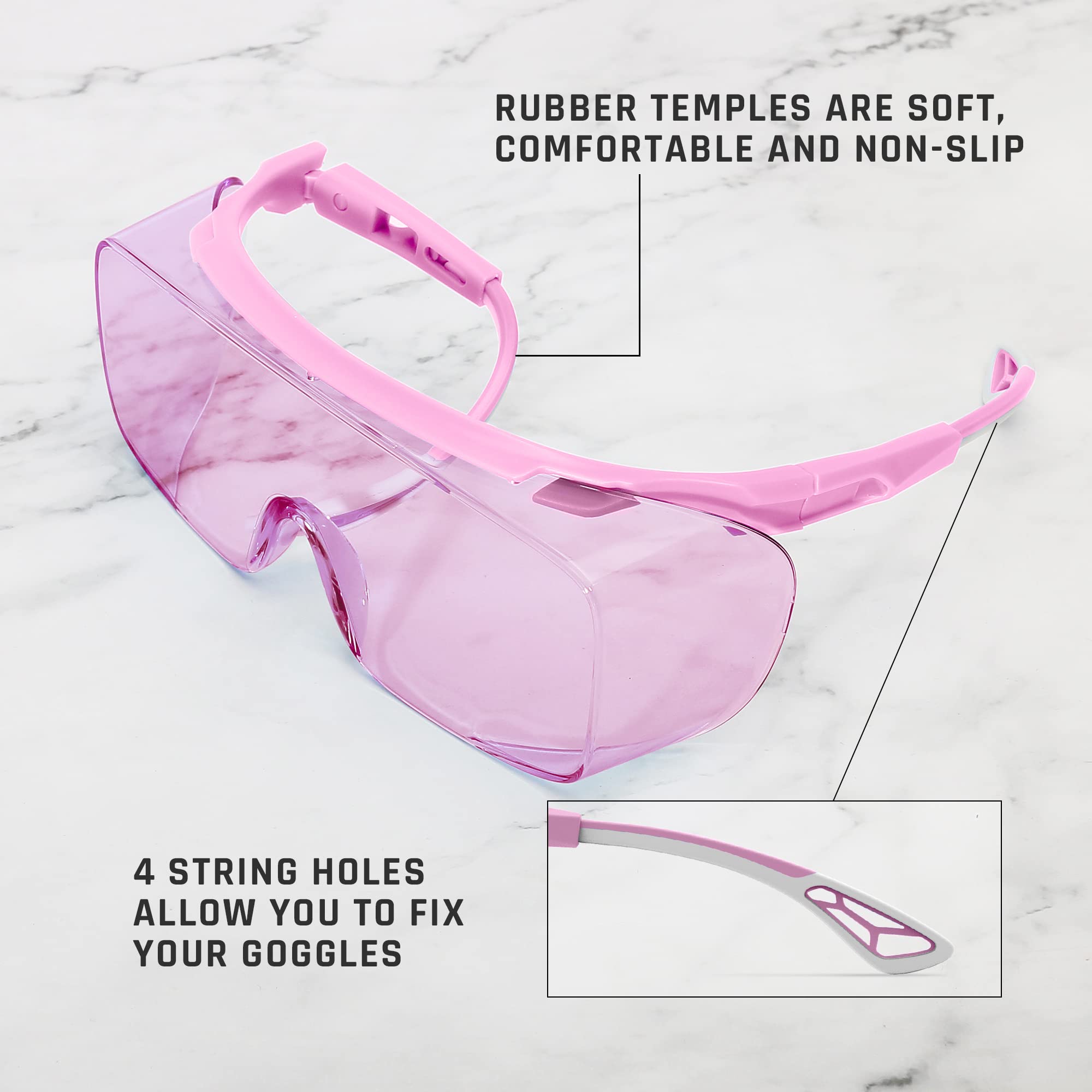 TOREGE Nemesis Safety Glasses For Nurse, Anti Fog Safety Glasses Over Eyeglasses With HD Lenses, Medical Lab Goggles Eye Protection For Women(Pink)