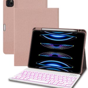 iPad Air 5th/4th Generation Keyboard Case 2022/2020, iPad Pro 11 1st/2nd/3rd 2018/2020/2021 10.9 inch Case with Keyboard & Pencil Holder, Removable 7 Colors Backlit Bluetooth Wireless Keyboard (Pink)