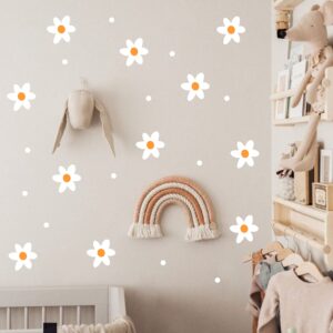 Daisy Flower with dots Wall Decals Nursery Decal Living Room Vinyl Wall Decal Wall Sticker Kids Room Wall Decor Y43 (White,Yellow, Design 1)