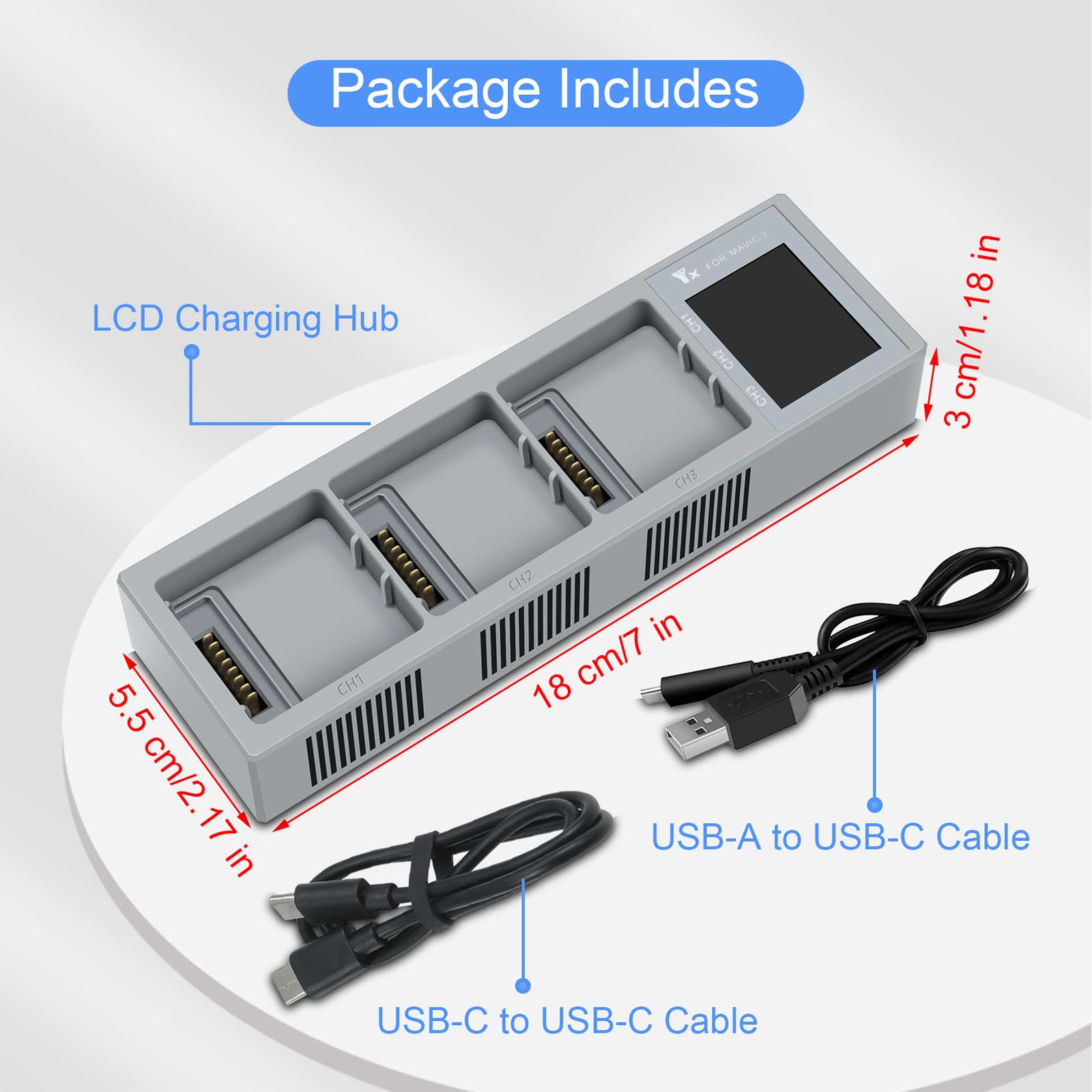 AIROKA Mavic 3 Battery Charging Hub,for DJI Mavic 3 Digital Display Charger USB Charger Accessories(Can Put up to 3 Batteries,Can View Battery Level)