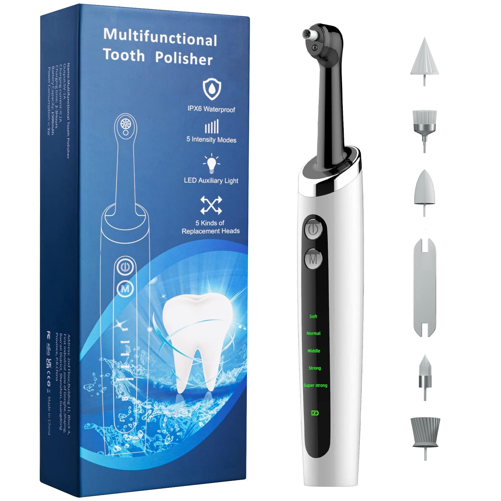 Electric Tooth Polisher, Multifunctional Replacement Head Teeth Cleaning Kit for Fighting Tooth Smoke and Tea Stains, USB Charging, Waterproof