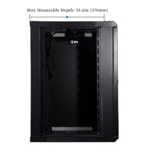 RackPath 12U Wall Mount Server Cabinet Network Rack Enclosure, Quiet Cooling Fan, Perforated Door, Black