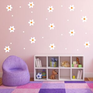 Daisy Flower with dots Wall Decals Nursery Decal Living Room Vinyl Wall Decal Wall Sticker Kids Room Wall Decor Y43 (White,Yellow, Design 1)