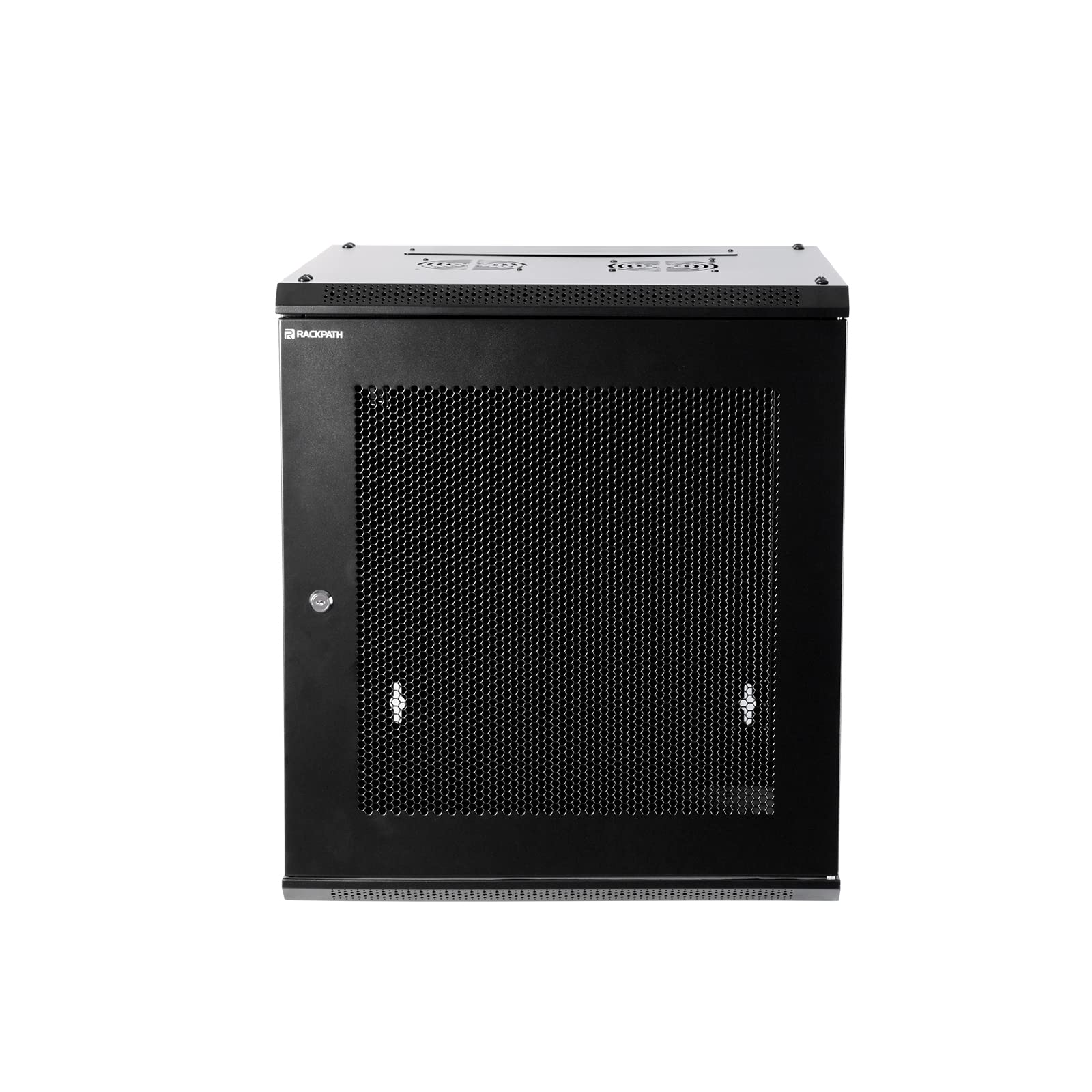 RackPath 12U Wall Mount Server Cabinet Network Rack Enclosure, Quiet Cooling Fan, Perforated Door, Black