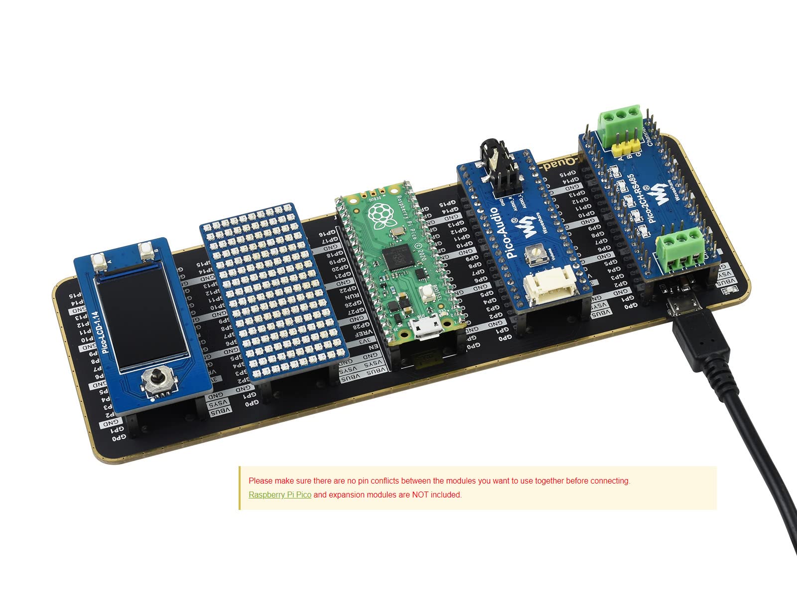 Waveshare 4xPorts Quad GPIO Expander Supports USB External Power Supply for Raspberry Pi Pico Series Motherboard