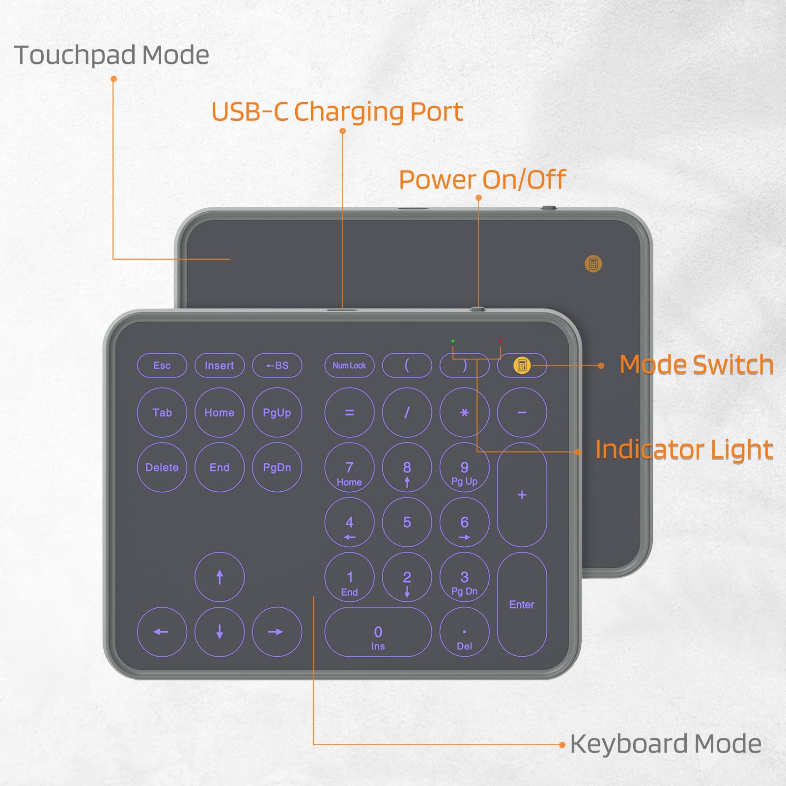 LTC Wired/Wireless Bluetooth Trackpad & Numpad, Portable Built-in Multi-Touch Gesture Numeric Touchpad Mouse for Windows, Computer, Notebook, PC, Laptop, Tablet