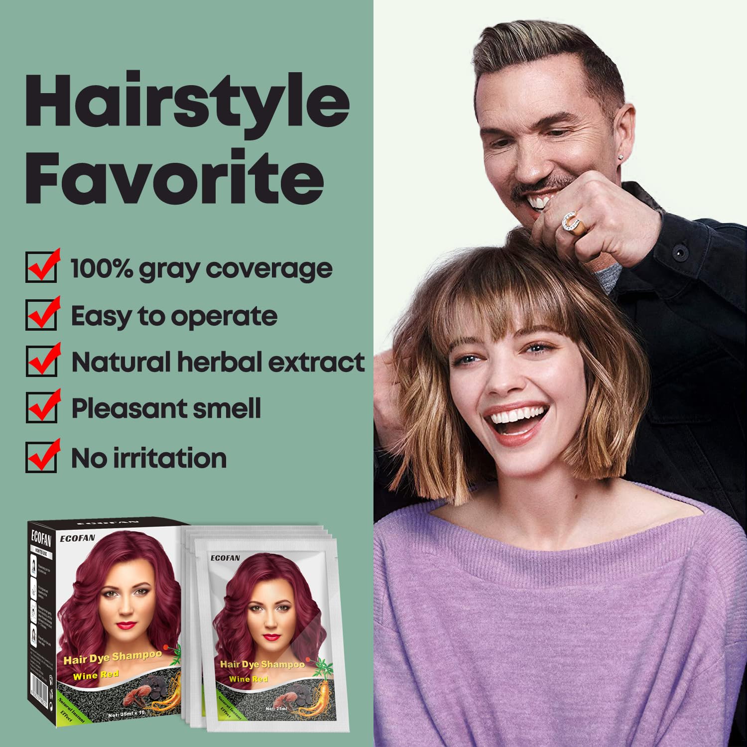 10 PCS Hair Color Shampoo - Semi-Permanent Bubble Hair Dye for Men & Women (Red Brown)