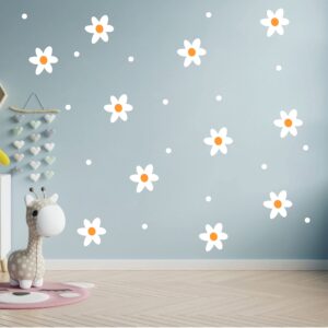 Daisy Flower with dots Wall Decals Nursery Decal Living Room Vinyl Wall Decal Wall Sticker Kids Room Wall Decor Y43 (White,Yellow, Design 1)