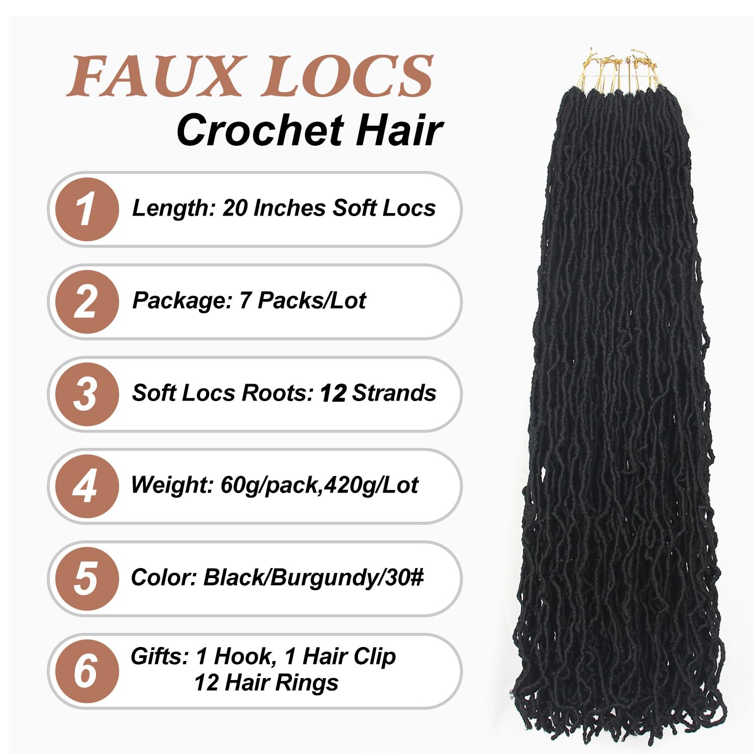 Faux Locs Crochet Hair Soft Locs 20 Inches 7 Packs Crochet Locs Crochet Hair Black Natural Wave Braids Hair Extensions Distressed Locs Pre Looped Crochet Butterfly Locs For Black Women