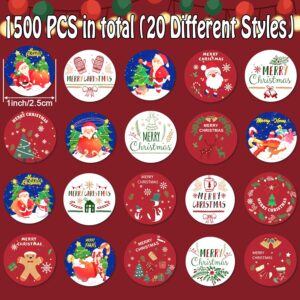 Partywind 1500 PCS Merry Christmas Stickers, Self-Adhesive Stickers Roll for Christmas Ornaments Decorations, Christmas Labels Stickers for Envelopes Crafts Decor (3 Rolls)