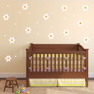 Daisy Flower with dots Wall Decals Nursery Decal Living Room Vinyl Wall Decal Wall Sticker Kids Room Wall Decor Y43 (White,Yellow, Design 1)