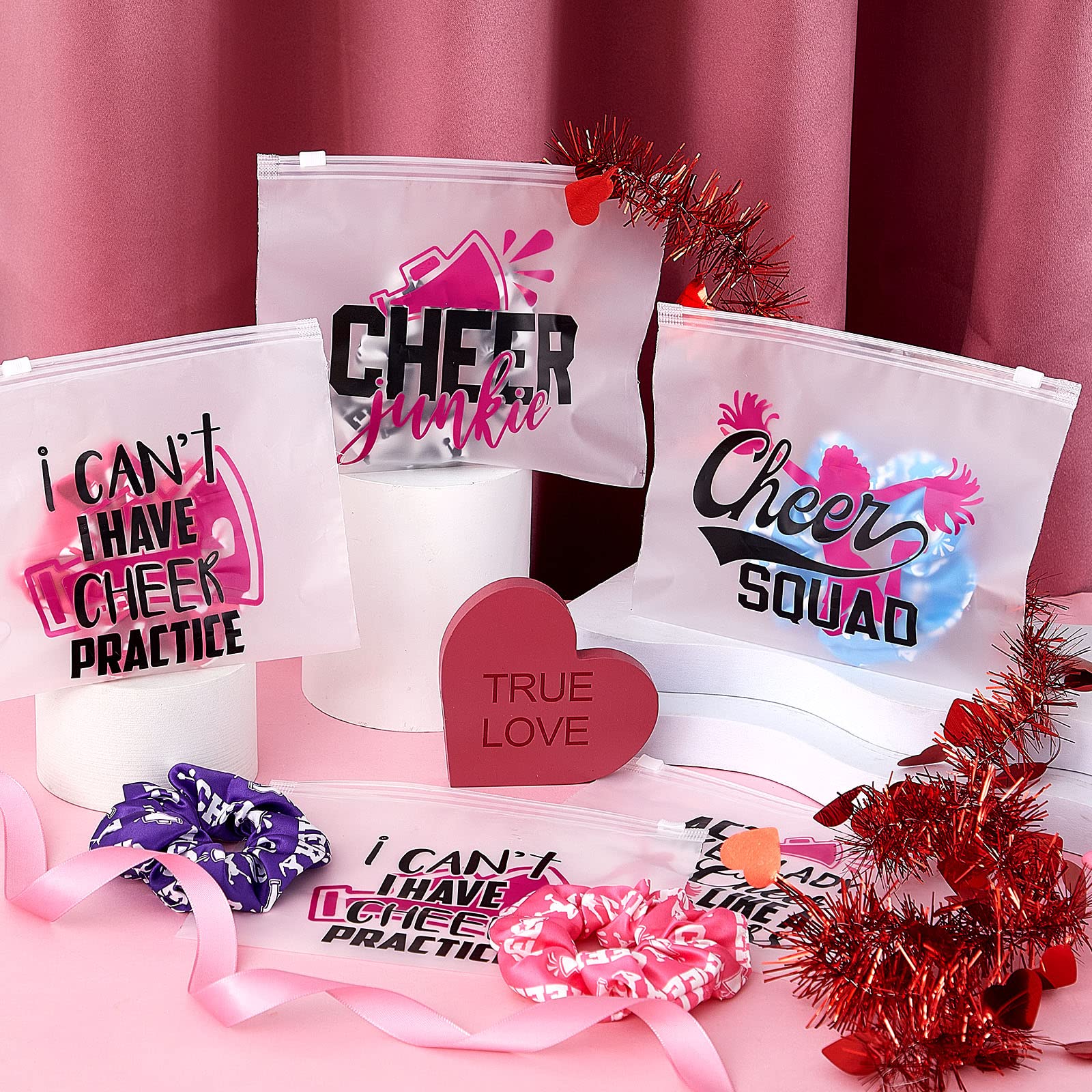 Henoyso 90 Pieces Cheer Makeup Bag Cheerleaders Gifts Cosmetic Cheer Bags for Cheerleaders Cheer Gifts for Team Cheer Party Favors Travel Pouch Makeup Case for Women Teammates Accessories, 9 Styles