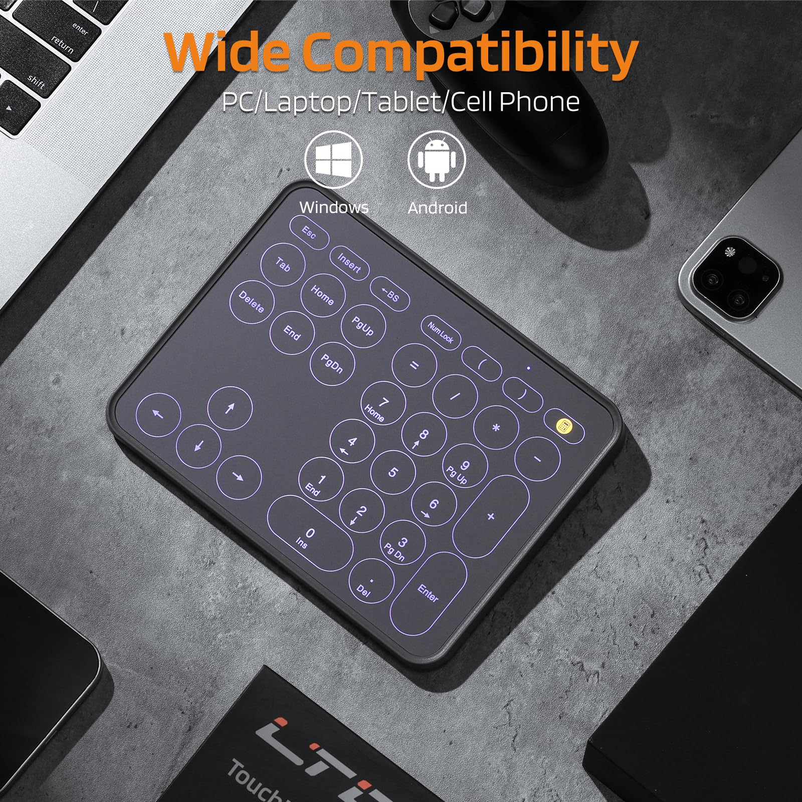 LTC Wired/Wireless Bluetooth Trackpad & Numpad, Portable Built-in Multi-Touch Gesture Numeric Touchpad Mouse for Windows, Computer, Notebook, PC, Laptop, Tablet