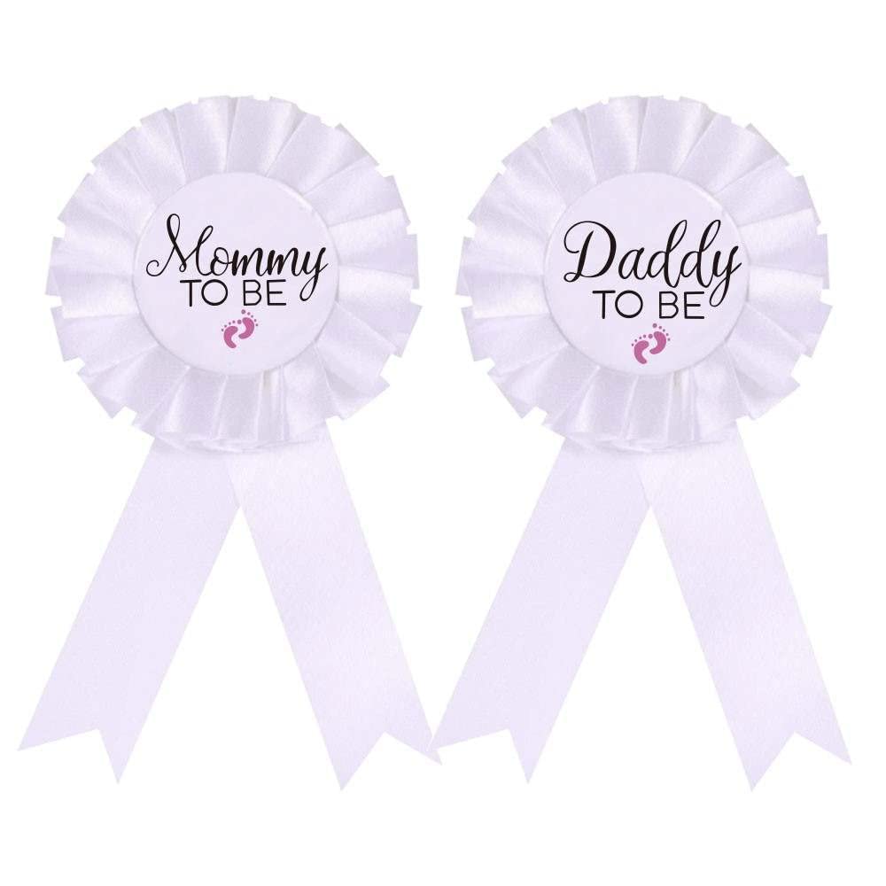 CoolerthingsDG, 3pcs 2 badges white and a Belly Belt Pink, Baby Pink Maternity Sash & Daddy to Be Corsage Set - Baby Shower Sash Baby Girl Pregnancy Sash Keepsake Baby Shower Flower Belly Belt