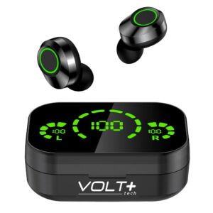 volt plus tech wireless v5.3 led pro earbuds compatible with your samsung galaxy s5 sport ipx3 bluetooth water & sweatproof/noise reduction & quad mic(black)