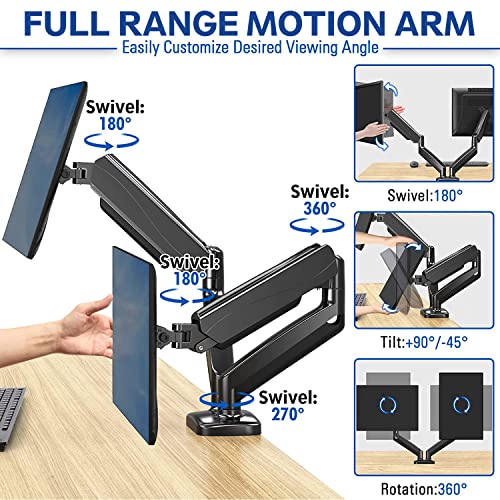 Stellar Mounts Dual Spring LCD Monitor Arms with USB and Multimedia Ports for: ASUS TUF Gaming 32" 1080P Curved Monitor (VG328H1B) - Full HD, 165Hz (Supports 144Hz), 1ms, Extreme Low Motion Blur