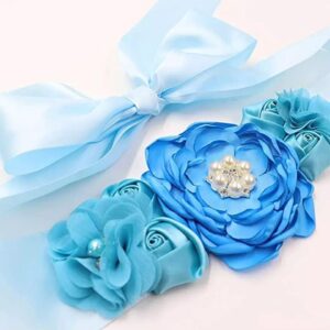 GDTO8820 CoolerthingsDG, 3pcs 2 badges and a belt Blue, Baby Blue Maternity Sash & Daddy to Be Corsage Set - Baby Shower Sash Baby Boy Pregnancy Sash Keepsake Baby Shower Flower Belly Belt