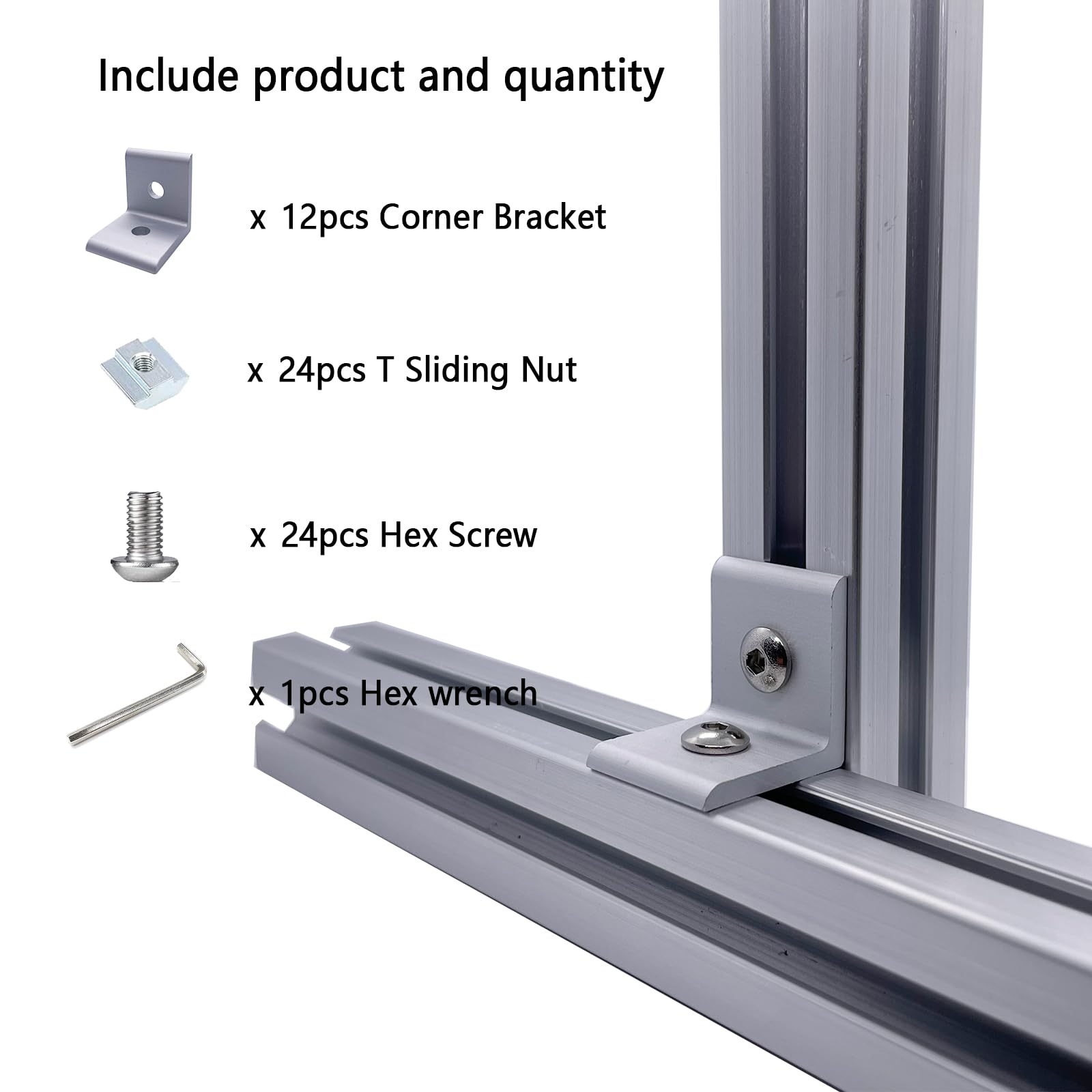 JCSPBYL 12 Set Silver 2020 Series Aluminum Profile Connectors, 12pcs L Corner Bracket,with Sliding T Nuts and Bolts for 2020 Aluminum Extrusion Profiles