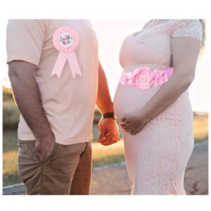 GDTO8820 CoolerthingsDG, 3pcs 2 badges and a belt Pink, Baby Pink Maternity Sash & Daddy to Be Corsage Set - Baby Shower Sash Baby Girl Pregnancy Sash Keepsake Baby Shower Flower Belly Belt