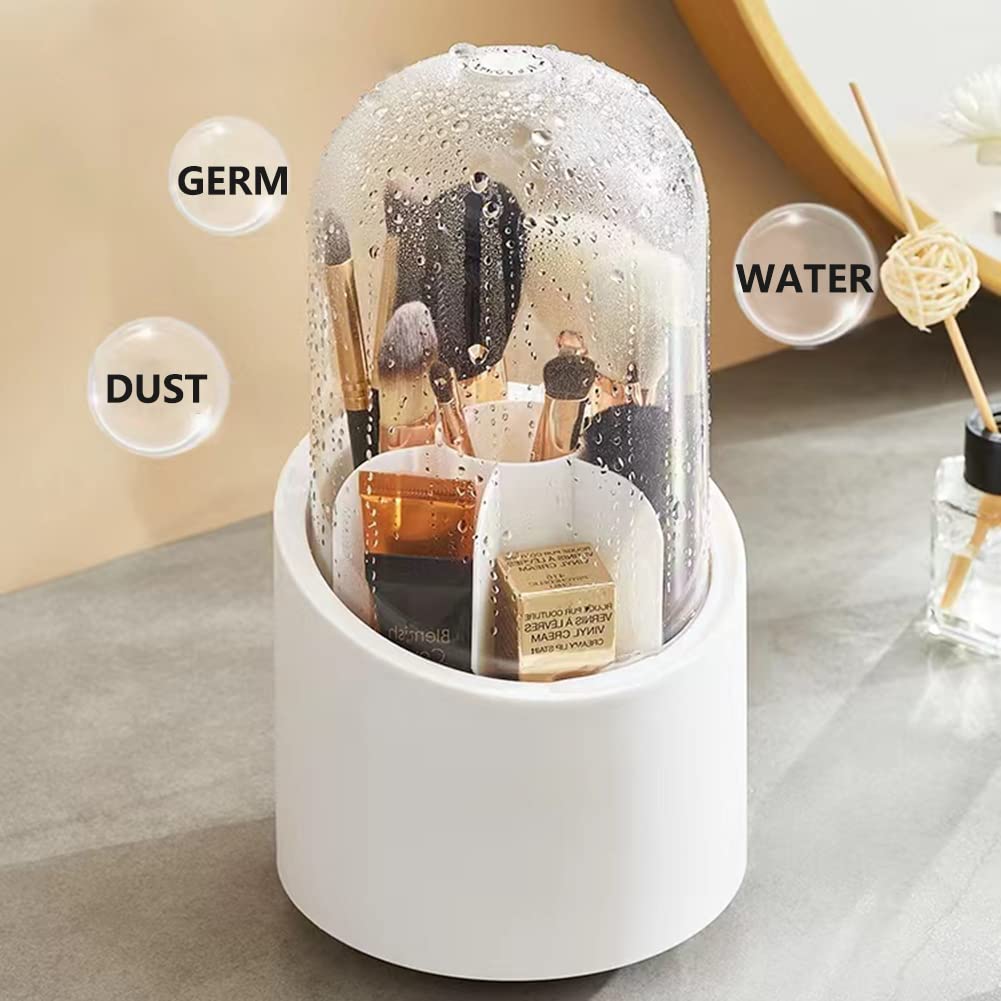 TDDBM Brush holder with lid,make up organizers and storage,rotating makeup organizer with 7 Slots for various sizes of brushes,covered makeup brush holder,dustproof makeup organizer for vanity…