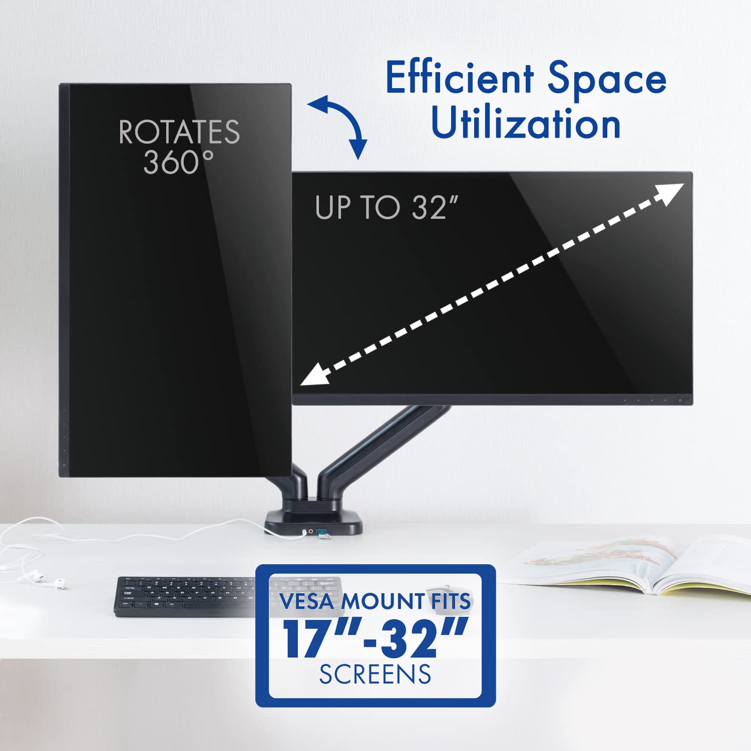 Stellar Mounts Dual Spring LCD Monitor Arms with USB and Multimedia Ports for: ASUS TUF Gaming 27" 2K HDR Gaming Monitor (VG27AQ) - QHD (2560 x 1440), 165Hz 144Hz 1ms Low Motion Blur Speaker