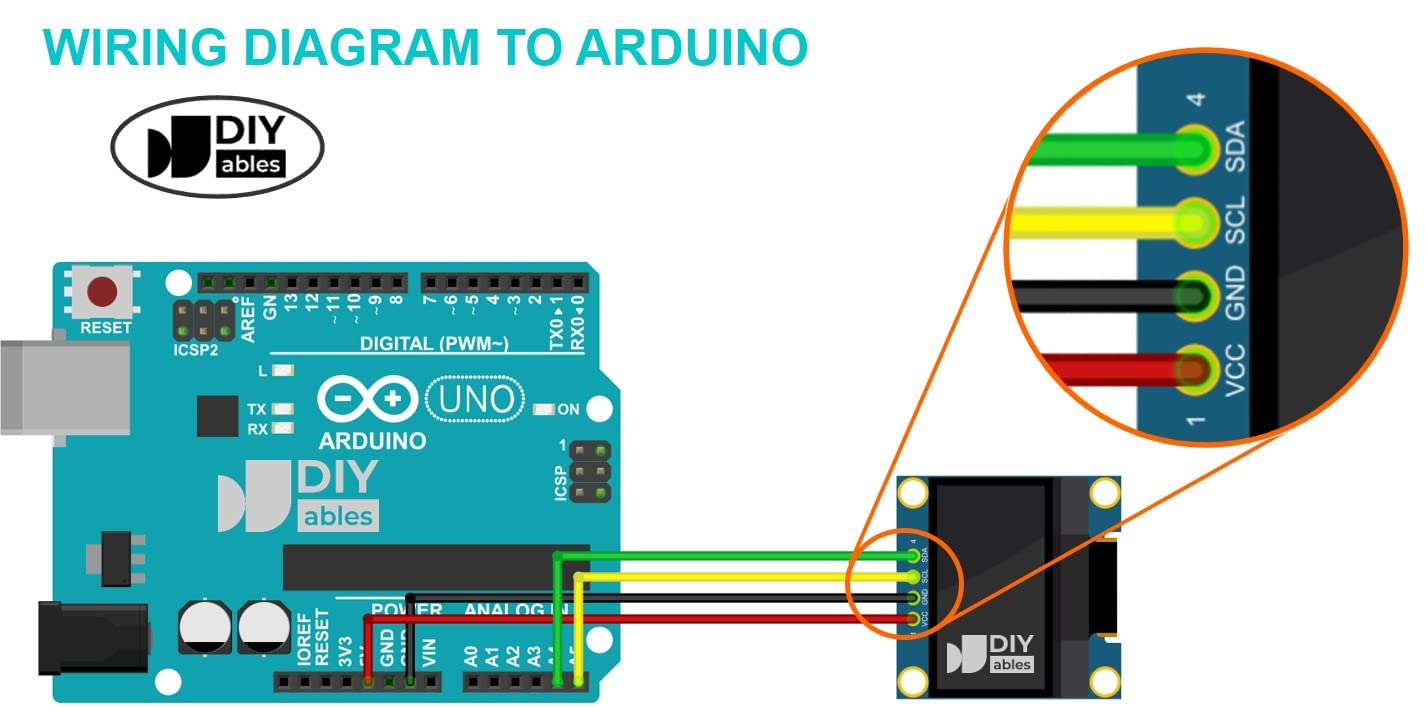 DIYables 2pcs OLED Display I2C 128x64 128x32 for Arduino, ESP32, ESP8266, Raspberry Pi