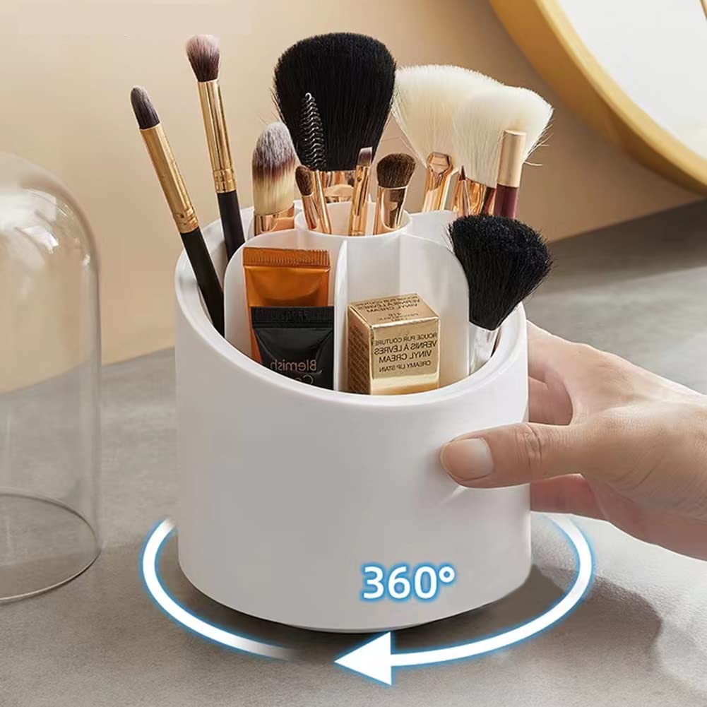 TDDBM Brush holder with lid,make up organizers and storage,rotating makeup organizer with 7 Slots for various sizes of brushes,covered makeup brush holder,dustproof makeup organizer for vanity…