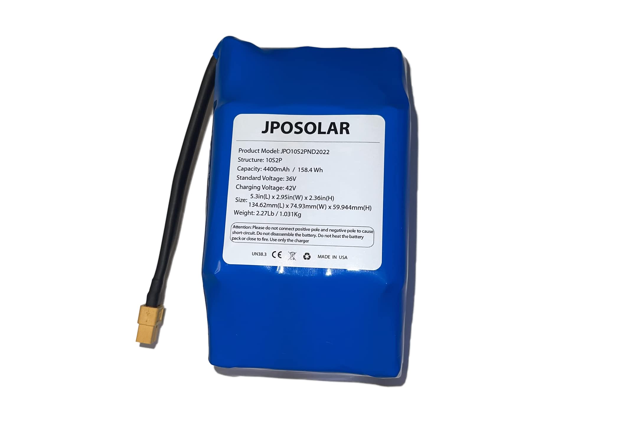 JPOSolar 36V 4.4AH Lithium Li-ion Battery Replacement with XT60 Plug and 6 Months Warranty by Factory. Made in USA. PLEASE WATCH The VIDEO for MORE PRODUCT INFORMATION.