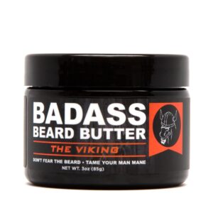 badass beard care beard butter for men - the viking, 3 oz - made of natural ingrediens for healthy, soften and itchness free beard and mustache