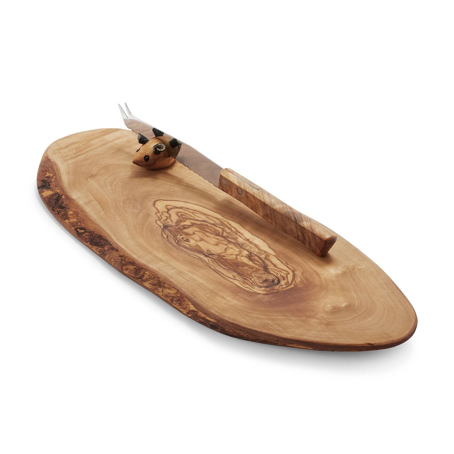 Sur La Table Italian Olivewood Slice Cheese Board With Knife, Brown