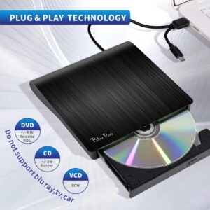 BLUERICE External DVD/CD +/- RW Drive for Laptop Desktop MacBook PC Linux Mac OS Windows 7/8/10/XP/Vista, USB 3.0 Portable CD DVD ROM Rewriter Burner Writer