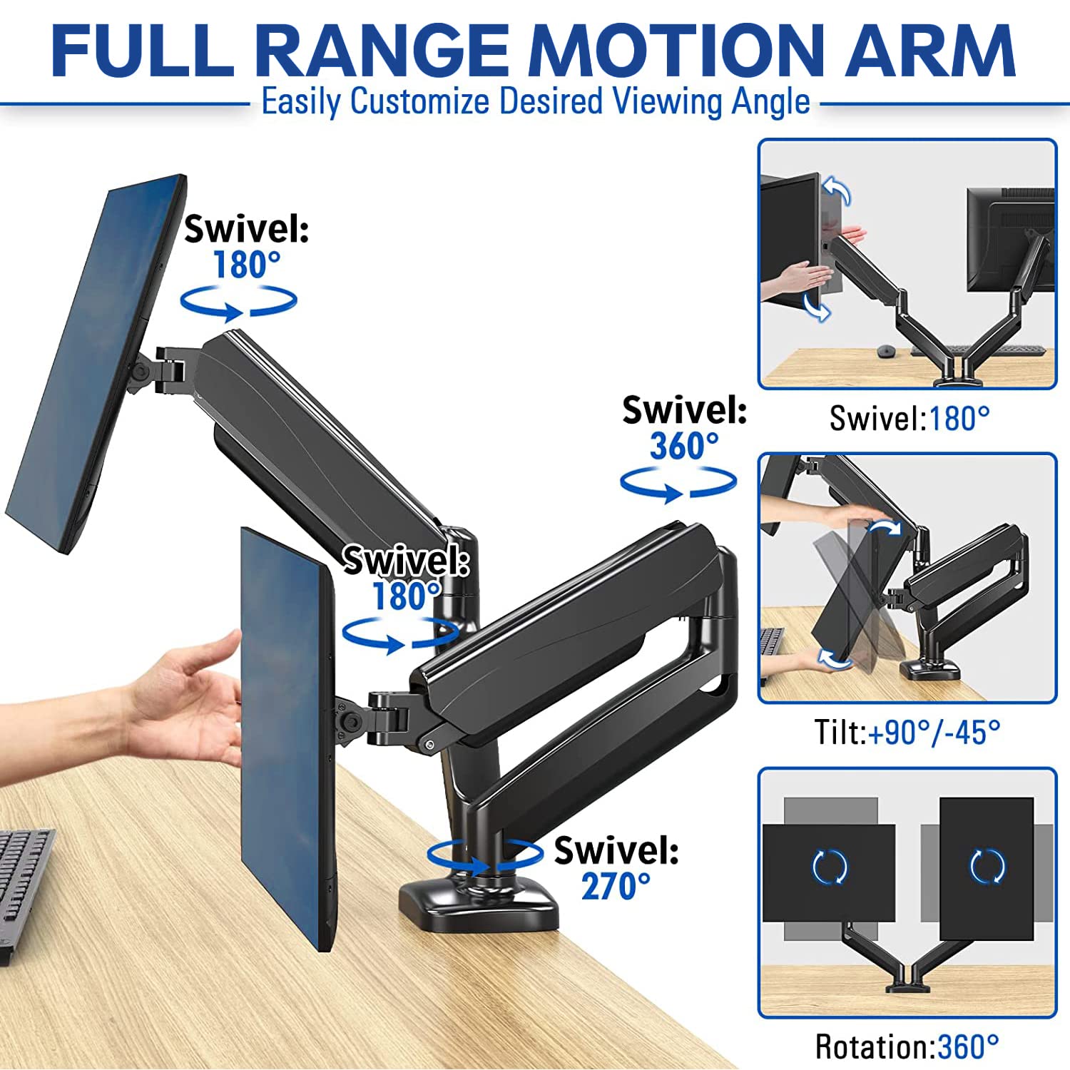 Stellar Mounts Dual Spring LCD Monitor Arms with USB and Multimedia Ports for: AOC C27G2Z 27" Curved Frameless Ultra-Fast Gaming Monitor, FHD 1080p, 0.5ms 240Hz, FreeSync Black, 27" FHD Curved