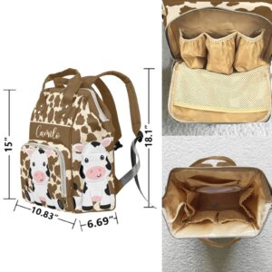 Cute Farm Cow White Brown Personalized Diaper Backpack with Name,Custom Travel DayPack for Nappy Mommy Nursing Baby Bag One Size