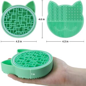 Makeup Brush Cleaner Mat-Silicone Beauty Wash Pad with Dryer Holder 2 in 1 Portable Cosmetic Tool (Green)