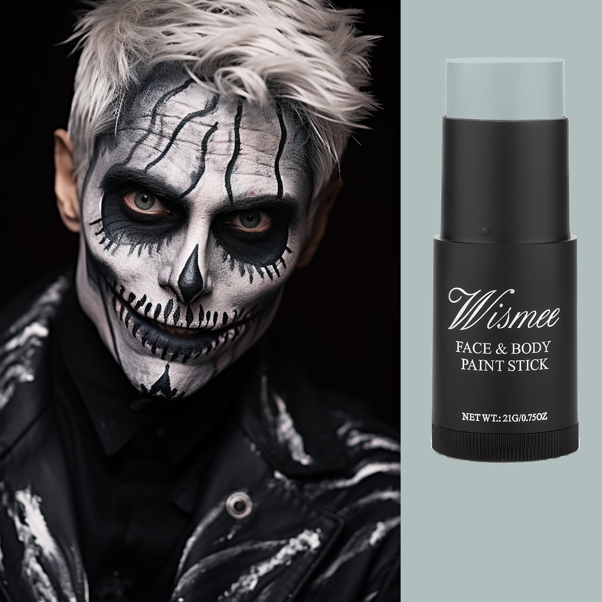 Wismee Light Grey Face Paint Stick, Non-Toxic Cream Grayscale Foundation Makeup, Sweatproof Waterproof Face Painting Makeup for Halloween zombie Special Effects SFX Cosplay Costume Parties