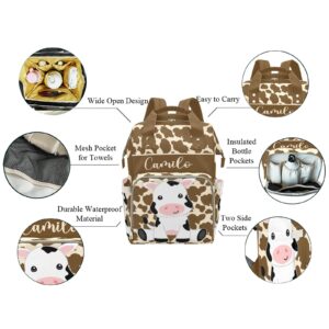 Cute Farm Cow White Brown Personalized Diaper Backpack with Name,Custom Travel DayPack for Nappy Mommy Nursing Baby Bag One Size