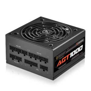 aresgame agt series atx 3.0 & pcie 5.0 1000w power supply, 80+ gold certified, fully modular, fdb fan, compact 140mm size, 10 year warranty, atx gaming power supply