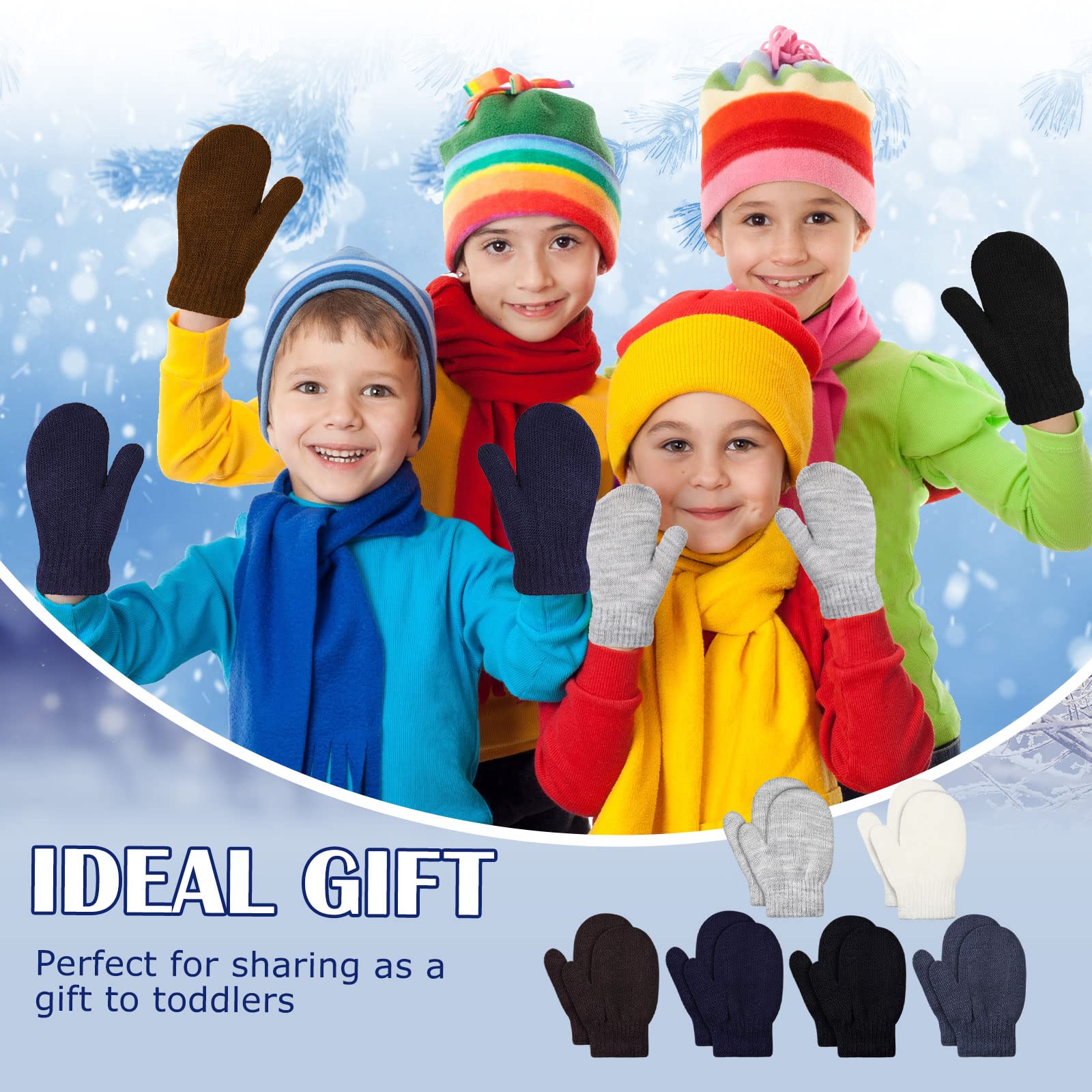 Tarpop 24 Pairs Toddler Knitted Mittens Bulk Winter Kids Stretch Gloves Warm Hand Knit Mittens for Boys Girls(Plain Colors)