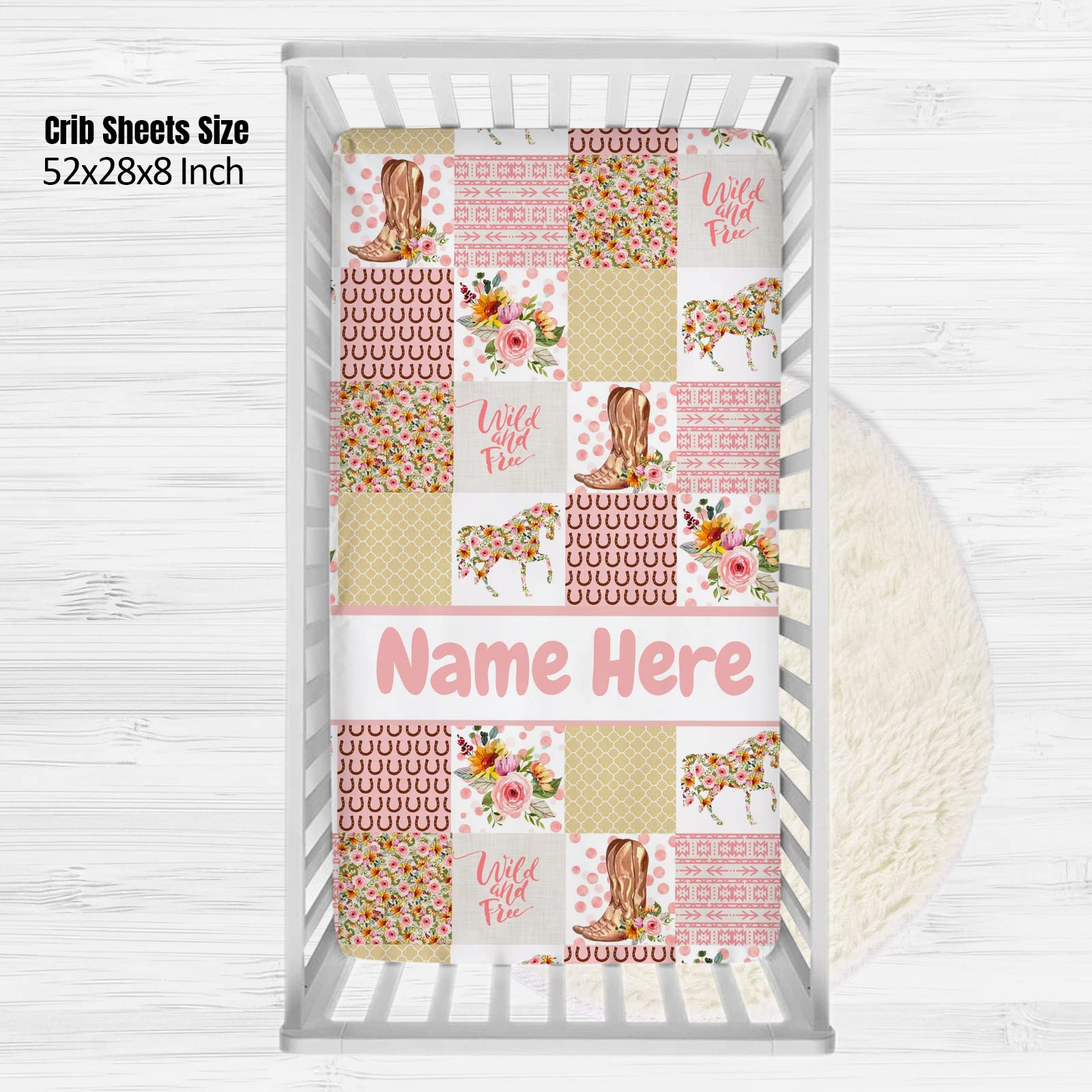 Personalized Floral Horse Minky Baby Blankets with Name, Custom Rose Baby Crib Bedding Sets for Girls Kids- Registry Gifts - Soft Plush Infant Toddler Baby Newborn Blanket