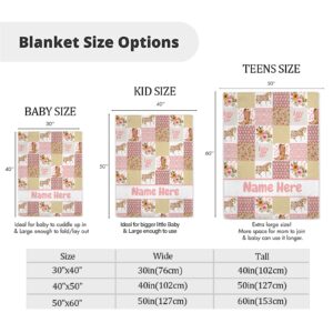 Personalized Floral Horse Minky Baby Blankets with Name, Custom Rose Baby Crib Bedding Sets for Girls Kids- Registry Gifts - Soft Plush Infant Toddler Baby Newborn Blanket