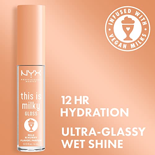 NYX PROFESSIONAL MAKEUP This Is Milky Gloss, Lip Gloss with 12 Hour Hydration, Vegan - Milk & Hunny (Honey Nude)