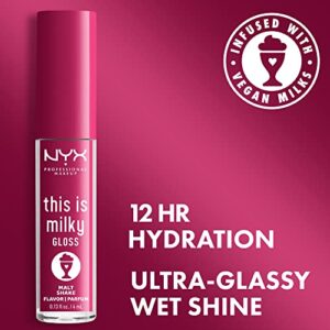 NYX PROFESSIONAL MAKEUP This Is Milky Gloss, Lip Gloss with 12 Hour Hydration, Vegan - Malt Shake (Warm Red)