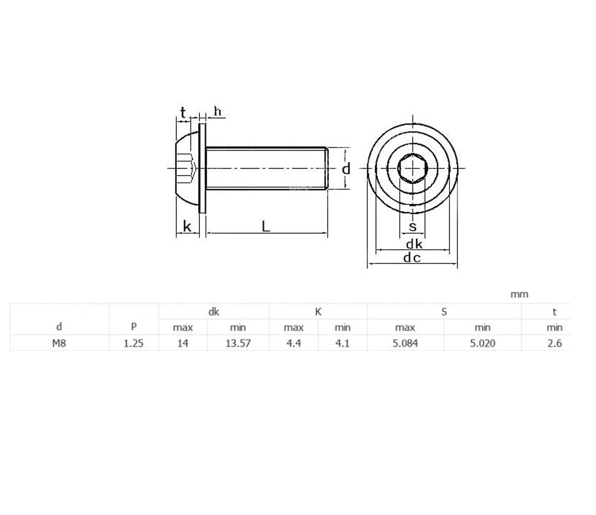 10pcs M8-1.25 x 35mm Flanged Button Head Socket Cap Screw Bolts, Allen Socket Drive, Black Oxide Finish, Carbon Steel 10.9 Grade,DIN7380