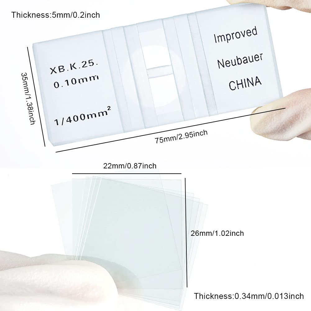 ADAMAS-BETA Hemocytometer with 100Pcs Coverslips Improved Neubauer Hemocytometer Blood Counting Chamber Yeast Cell Counter