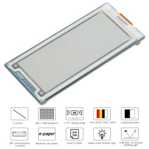 3inch Electronic Ink Display Module, 400 x 168 Resolution Low Power Red, Yellow, Black, White 4 Color Electronic Ink Display Panel, for RPi, for Jetson Nano, for STM32, SPI Interface