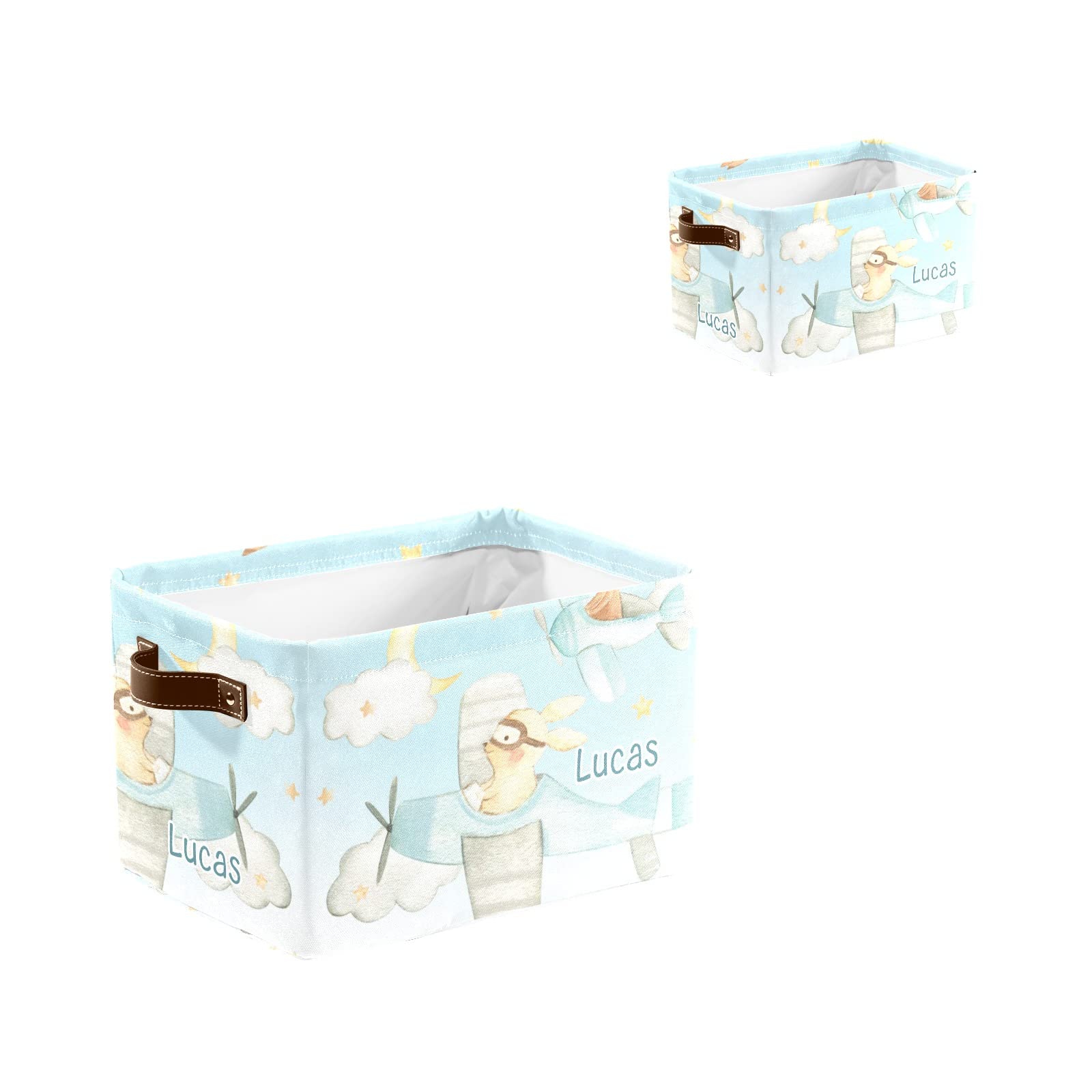 Cute Airplane Animals Personalized Storage Bins Basket Cubic Organizer with Durable Handle for Shelves Wardrobe Nursery Toy 1 Pack