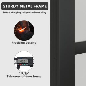 BARNSMITH Bypass 72 x 84in Double Glass Barn Door with 6.6FT Side-Mounted Hardware Kit, 2 Sets of 36x84in Black Aluminum Tempered Frosted Glass Sliding Door, Assemble Required(2 * 36inx 84in)